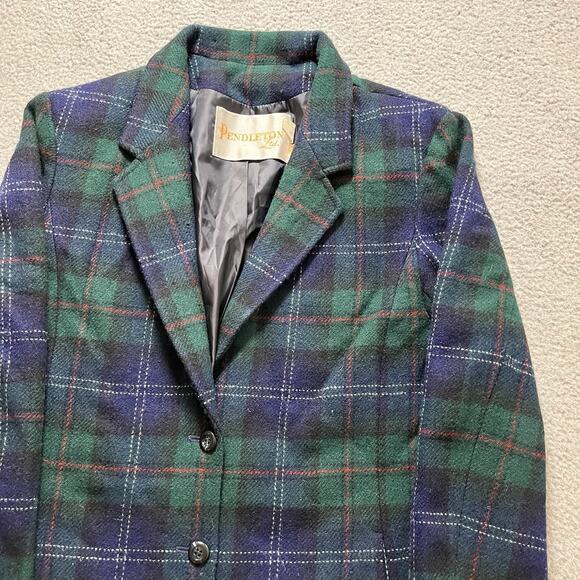 Pendleton Blazer Women 14 Black Watch Vintage Virgin Wool Green Plaid 70s Preppy - Picture 7 of 16